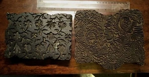 2 Large Antique Indian Wooden Hand Carved Textile Printing Blocks Collectible. - Picture 1 of 4