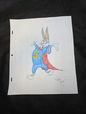 Signed Bugs Bunny As Superman Original Comic Art Virgil Ross  12" X 10.5" - Image 1 of 4