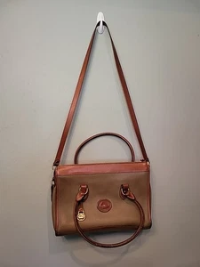 Vintage Dooney & Bourke 80’s Pebbled Leather British Tan Brown Satchel Bag Strap - Picture 1 of 24