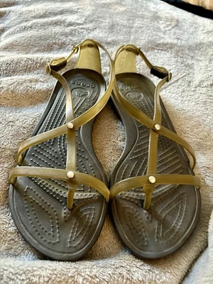 Crocs Women's Comfort Jelly T-Strap Thong Slingback Sandals Smokey Brown? Olive? - Image 1 of 4