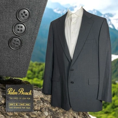 Chaqueta Blazer Palm Beach Hecha en EE. UU. Para Hombres 44L Gris Lana Sólida Dos Botones Foto 1 de 4