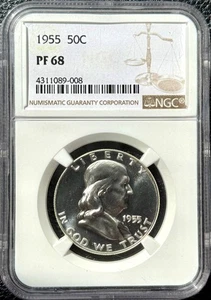 1955 Franklin Half Dollar 50c NGC PF 68 Proof Uncirculated Coin (#1872381) - Picture 1 of 5