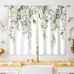 Eucalyptus Botanical Leaves Floral Kitchen Window Curtains Over Sink... - Picture 1 of 7
