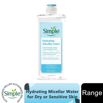 3 x 400ml Simple Water Boost Mizellen Reinigungswasser für dehydrierte Haut