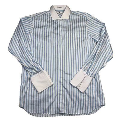 Camisa de vestir Italo Mondo para hombre alta 17 1/2” 36-37 azul blanco a rayas puño francés Foto 1 de 4