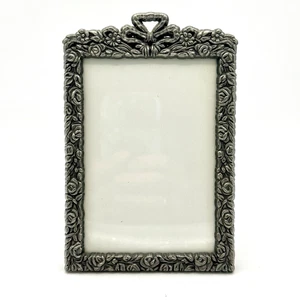 Vintage Pewter Tone Floral Bow Picture Frame 3.5x5.5 Roses Ornate Tabletop Fancy - Picture 1 of 12