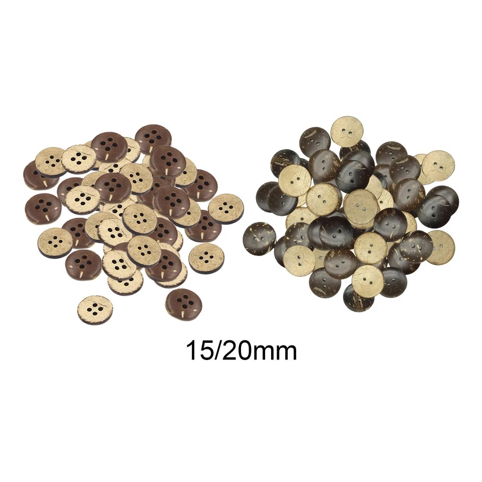 100x Round Coconut Shell Buttons Sewing Decorative for Coat Clothes Jeans - Image 1 of 1