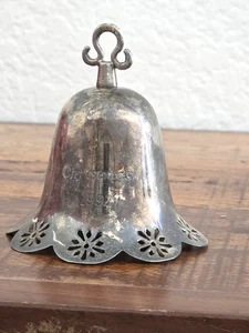 Vintage Silver Bell Ornament Engraved "Christmas 1992" 3" x 3.5" - Picture 1 of 2