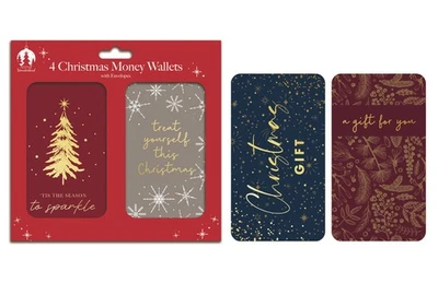 FESTIVE WONDERLAND Christmas Money Wallets Gift Voucher Cards & Envelopes Assorted Design Pack Of 4