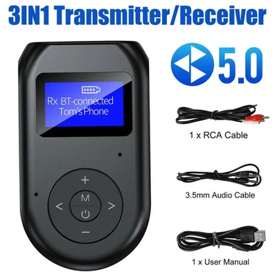 3in1 0.96"Screen Bluetooth 5.0 Transmitter Receiver Wireless Audio 3.5mm Adapter - Image 1 of 4