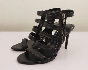Lauren Ralph Lauren Tracie schwarze hochhackige Ledersandalen 7,5 Riemchen-Schuhe mit seitlichem Reißverschluss - Bild 1 von 13