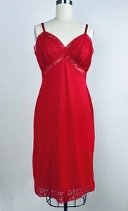 Vintage 1960s Van Raalte Red Orange Coral Nylon Lace Full Slip Dress 36 pinup - Picture 1 of 8
