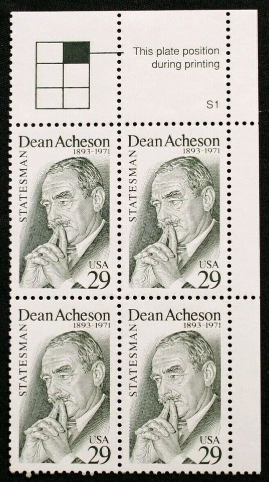 US Plate Blocks Stamps #2755 ~ 1993 DEAN ACHESON 29c MNH SP1913 - Image 1 of 1