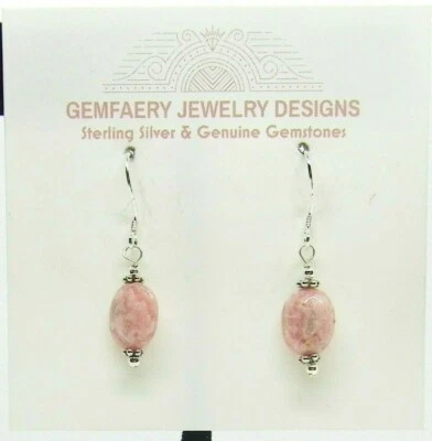 Brincos pendurados pequenos ovais de prata esterlina RODOCROSITA #5873... feitos à mão EUA - Imagem 1 de 4