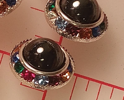 5 Hematite, Off Black Multi Colored Rainbow Rhinestone Shank Buttons 5/8" Czech - Image 1 of 4
