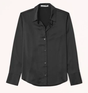 Abercrombie & Fitch Long-Sleeve Satin Button- New Up Shirt Black M Size - Picture 1 of 12