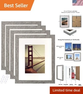 8x10 Picture Frame Rustic Grey Wood Pattern Set of 4 with Tempered Glass,Disp... - Picture 1 of 7