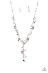 Paparazzi Jewelry Vintage Heartthrob Necklace Pink Silver Chain Heart Charm Drip - Picture 1 of 2