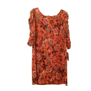 NWT Laundry Shelli Segal Sz 16 Floral Print Orange Dress Ruched Sleeves Mod Mini - Picture 1 of 18