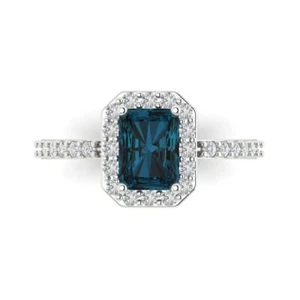 Anillo de compromiso de topacio azul de Londres de oro blanco de 14 quilates de 1,92 tcw - Imagen 1 de 11