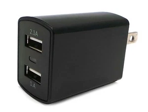 Dual USB 2.1A Travel Wall Charger Adapter - Black - Picture 1 of 3