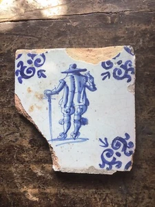 Delft 17th c Military Officer Tile,damaged but a great subject,circa 1640 - Picture 1 of 6