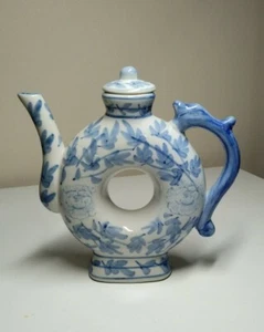 Vintage Chinese Porcelain Teapot White With Blue Flowers 7in height 7in Wide... - Picture 1 of 5