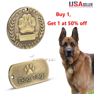 Brass Personalized Dog Tags Military Custom Engraved Pet Name ID Tag For Collar