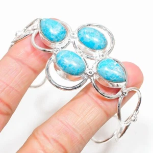Blue Larimar Gemstone 925 Sterling Silver Jewelry Cuff Bracelet Adjustable - Picture 1 of 1