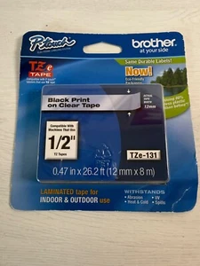 Brother Part# TZe-131 Label Tape (OEM) 1/2” Black Print on Clear Tape New - Picture 1 of 6