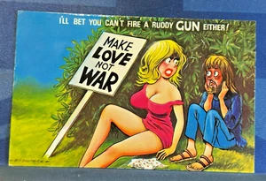 Saucy Bamforth Comic Postkarte 70er Jahre Big Boobs MAKE LOVE NOT WAR Nr. 28 - Bild 1 von 2