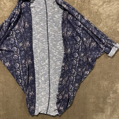 Vintage Mudd Cardigan Juniors S Navy Printed Knit Short Sleeve Open Front Long - Image 1 of 4