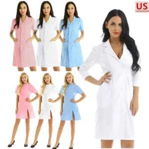 Mujeres Vestido Exfoliante Hospital Médicos Enfermera Uniformes Chaquetas Abrigo Disfraces - Imagen 1 de 33