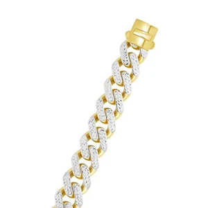 14k Yellow Gold 9.5mm White Pave Lite Miami Cuban 8.25" Link Bracelet 12 grams - Picture 1 of 7