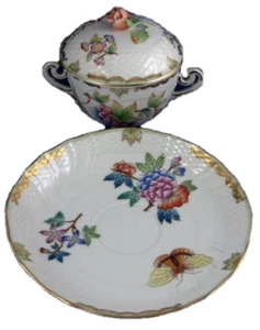 Rare Antique Herend Porcelain Lidded Cup & Saucer Porzellan Queen Victoria Tasse - Picture 1 of 10
