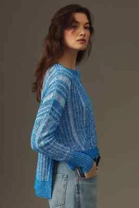 New! XS NWT Anthropologie Pilcro Blue Textured High-Low Pullover Sweater - Picture 1 of 5