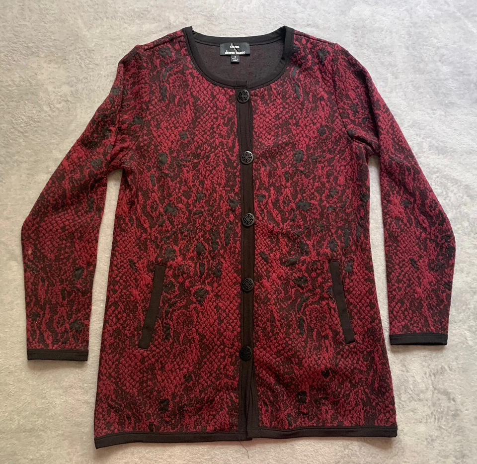 Dennis Basso Cárdigan Camisa Top Mujer Pequeño Rojo Negro Botón Logo Manga Larga Foto 1 de 4