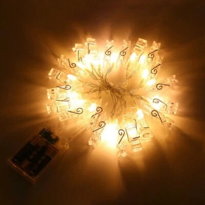 Battery Photo Clip Light 40 LED Peg Fairy String Lights Wedding Picture Hanging - Image 1 of 4