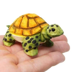 Turtle Wood Handmade Figurine Statue Small Sculpture Decor Miniature Tortoise - Picture 1 of 9