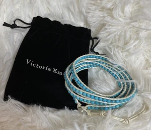 Victoria Emerson Wrap Bracelet Blue Turquoise Beads White Leather NEW! - Picture 1 of 4