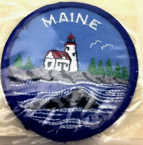 Vintage 70er Jahre bestickt Leinwand Patch Maine Leuchtturm Reise Souvenir - Bild 1 von 5