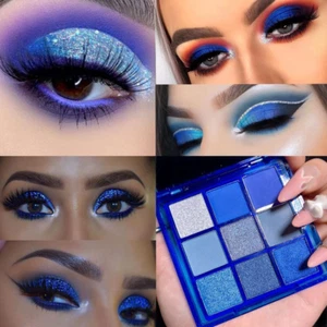 Paleta de sombras de ojos azules maquillaje de sombras de ojos, sombra de ojos azul marino brillo brillante - Imagen 1 de 12