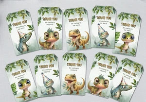 10 Personalised Dinosaur Tags "Thank you..." Party Tags - Add Your Own Message - Picture 1 of 5
