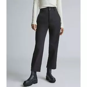 Everlane Organic Straight Leg Pant Womens 2 Black High Rise Pockets Cropped - Picture 1 of 12