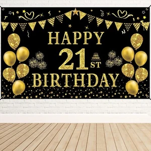 21st Birthday Decorations for her him, Men Women Black Gold 21st Birthday Bac... - Picture 1 of 7