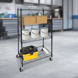 4Tier Storage Shelf Adjustable Wire Shelving with Wheels Q195 Steel Storage Rack - Picture 1 of 19