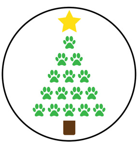 30 Paw Print Christmas Tree STICKERS Envelope Seals Labels Cards Dogs Cats Pets