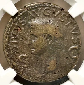 Divus Augustus AE Dupondius under Claudius Livia seated NGC F - Picture 1 of 4
