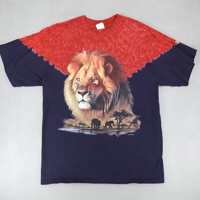 Vintage Rainforest Cafe Tie Dye T shirt Sz L Lion Habitat AOP All Over Print 90s - Image 1 of 4