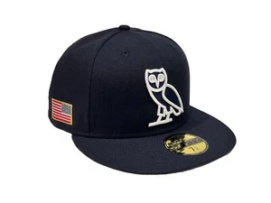 New Era x OvO Owl Logo With American Flag Side Patch 59Fifty Fitted Hat-Navy - Picture 1 of 5